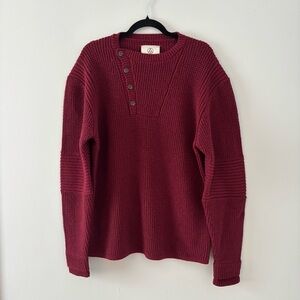 Alps & Meters Men’s Classic Waffle Sweater Wool Pullover Henley Thick Knit Heavy